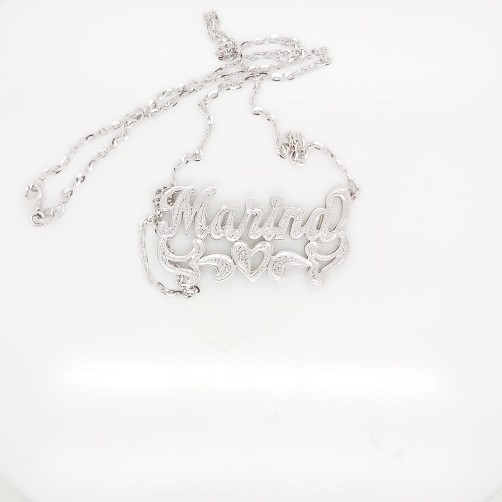 14k White Gold Marina Double Nameplate With Diamonds 💎 & Chain - Picture 2 of 7